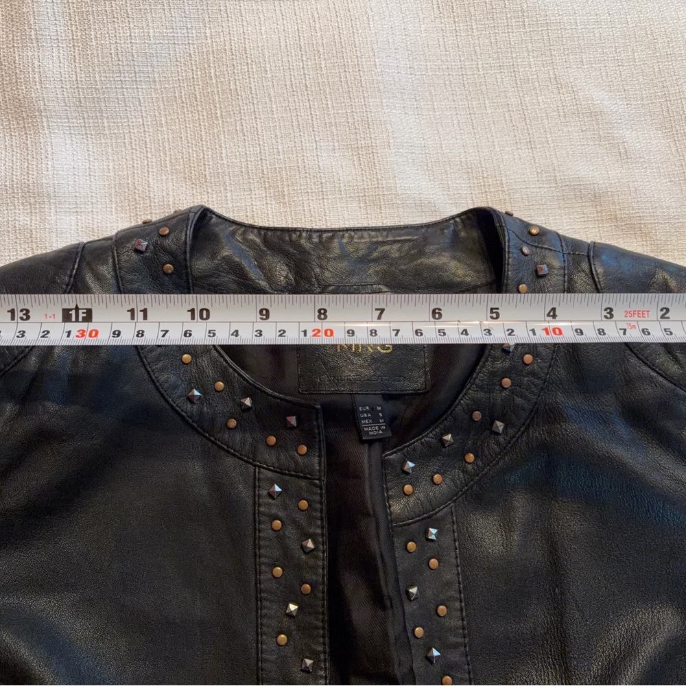 Mango Black Studded Collarless Leather Jacket - Picture 7 of 11